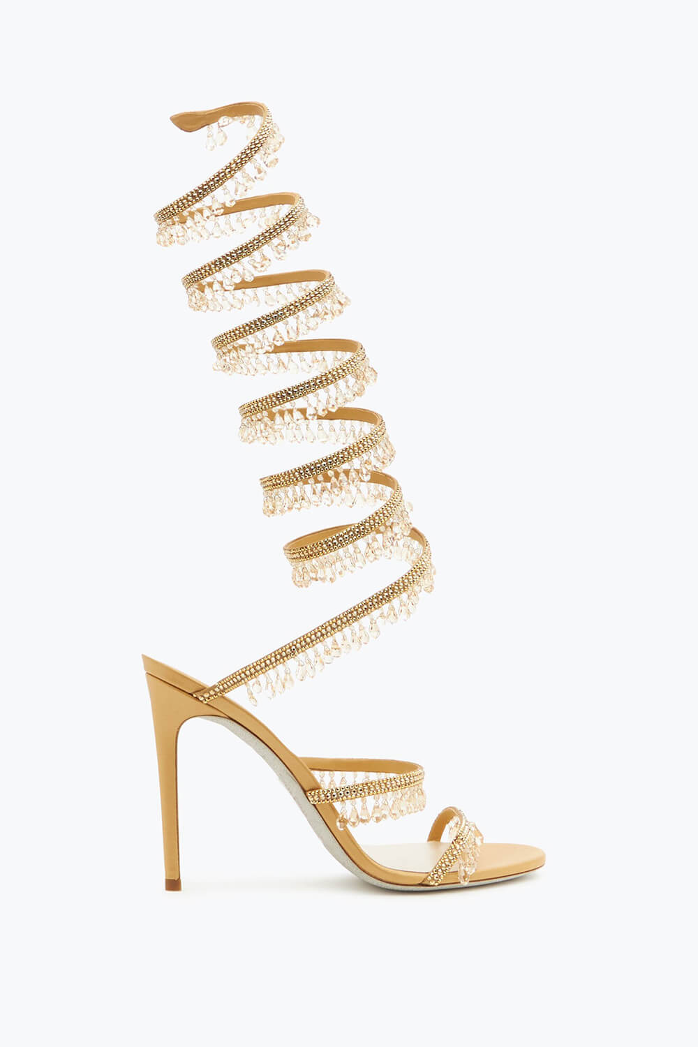 Crystal Chandelier Embellished Faux Satin Wraparound Self-Tie Stiletto Sandals