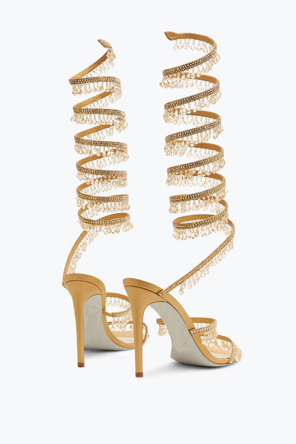 Crystal Chandelier Embellished Faux Satin Wraparound Self-Tie Stiletto Sandals
