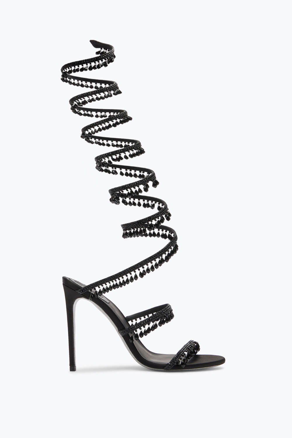 Crystal Chandelier Embellished Faux Satin Wraparound Self-Tie Stiletto Sandals