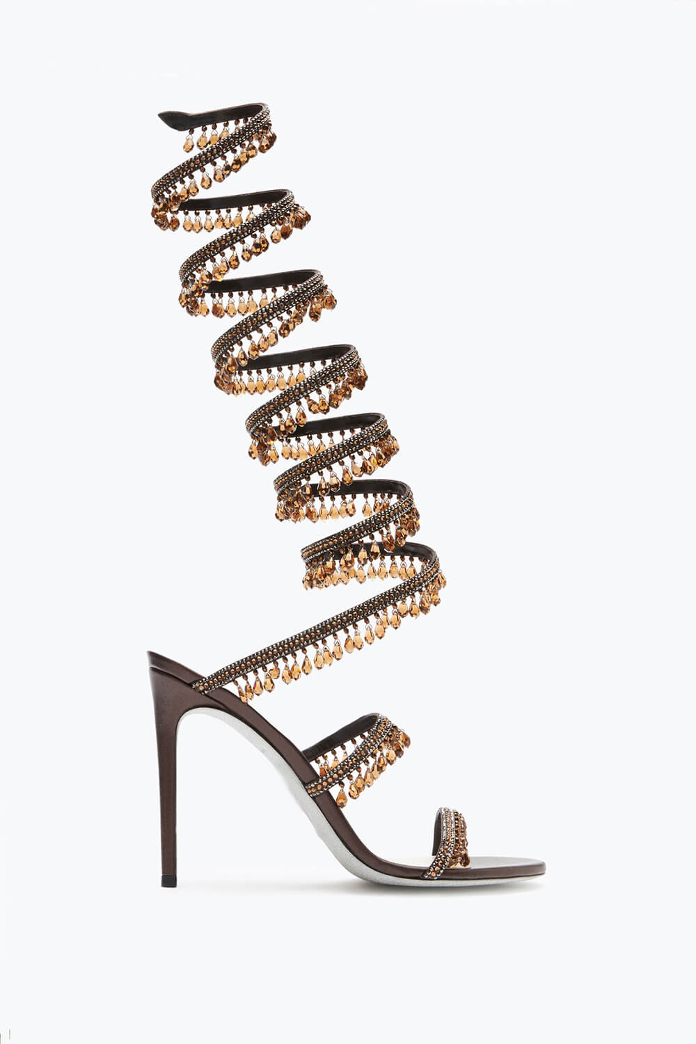 Crystal Chandelier Embellished Faux Satin Wraparound Self-Tie Stiletto Sandals