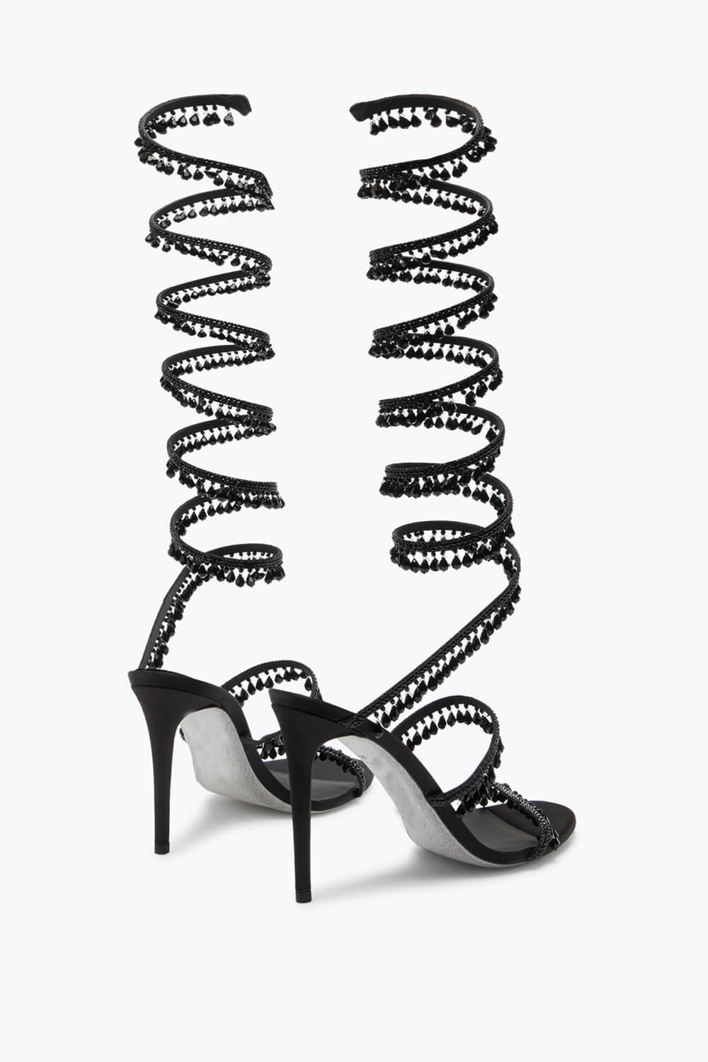 Crystal Chandelier Embellished Faux Satin Wraparound Self-Tie Stiletto Sandals
