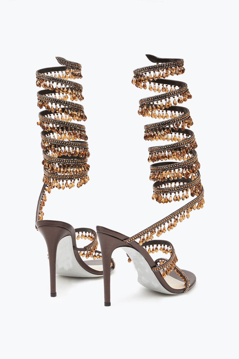 Crystal Chandelier Embellished Faux Satin Wraparound Self-Tie Stiletto Sandals