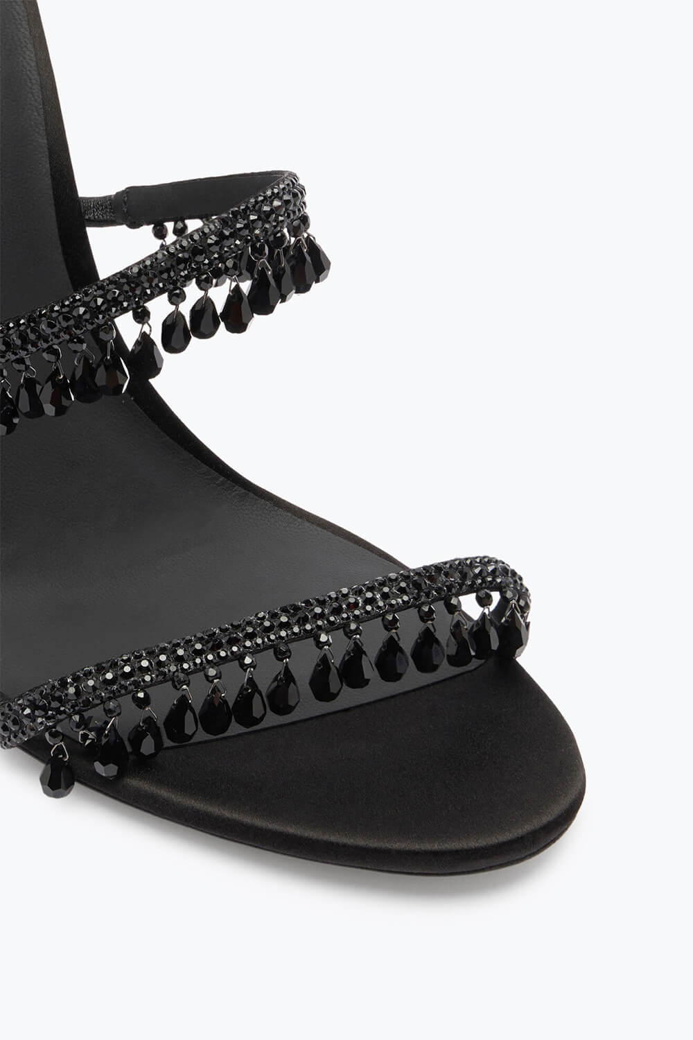 Crystal Chandelier Embellished Faux Satin Wraparound Self-Tie Stiletto Sandals