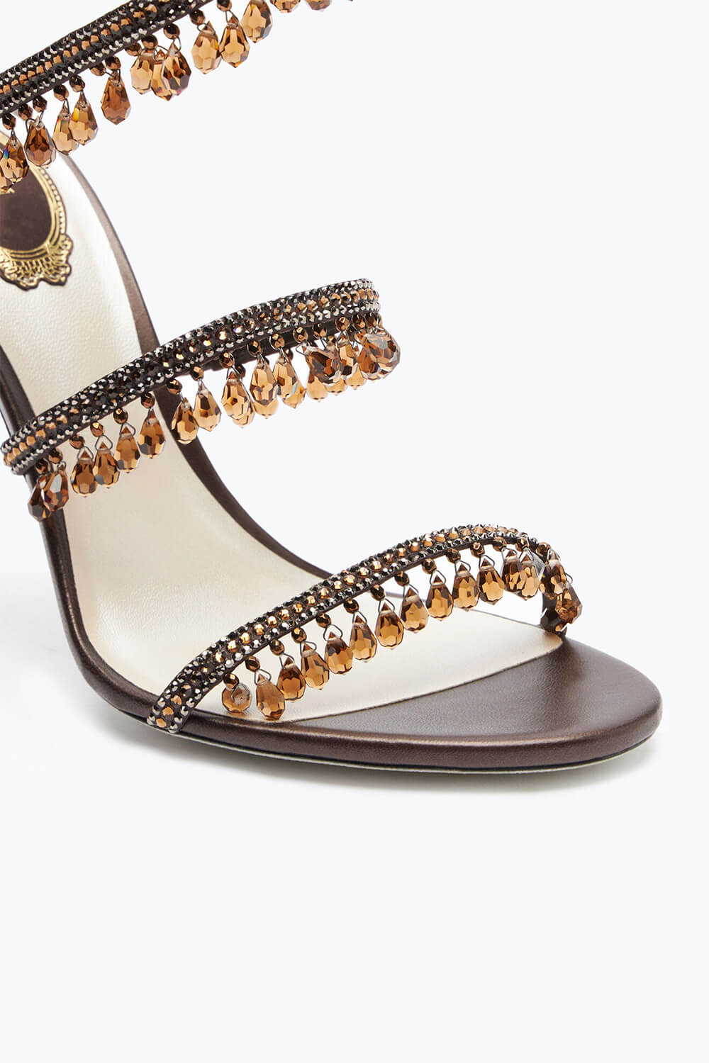Crystal Chandelier Embellished Faux Satin Wraparound Self-Tie Stiletto Sandals