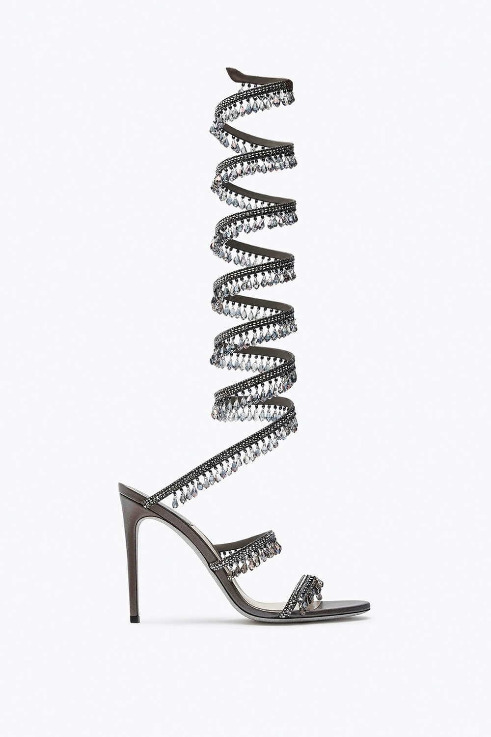 Crystal Chandelier Embellished Faux Satin Wraparound Self-Tie Stiletto Sandals