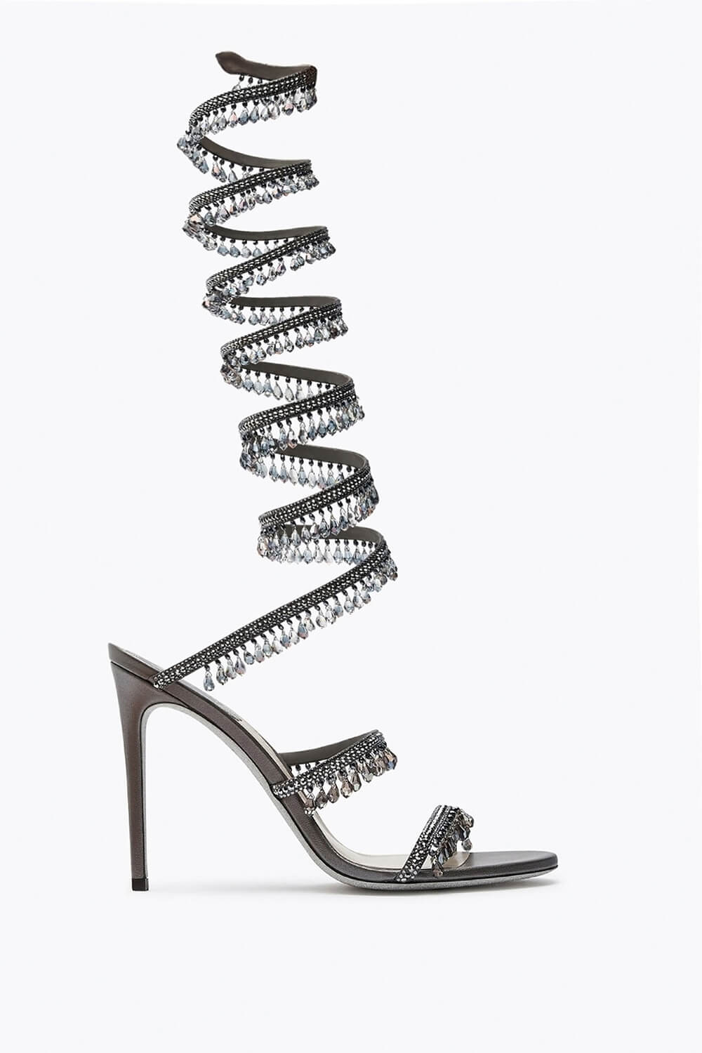 Crystal Chandelier Embellished Faux Satin Wraparound Self-Tie Stiletto Sandals