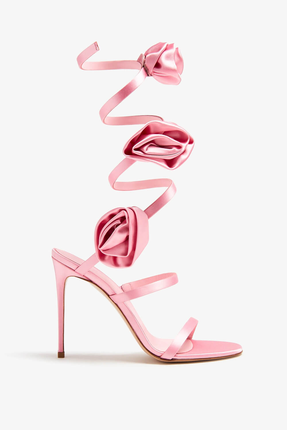 3D Rose Satin Ankle Wrap Around Stiletto Heel Sandals