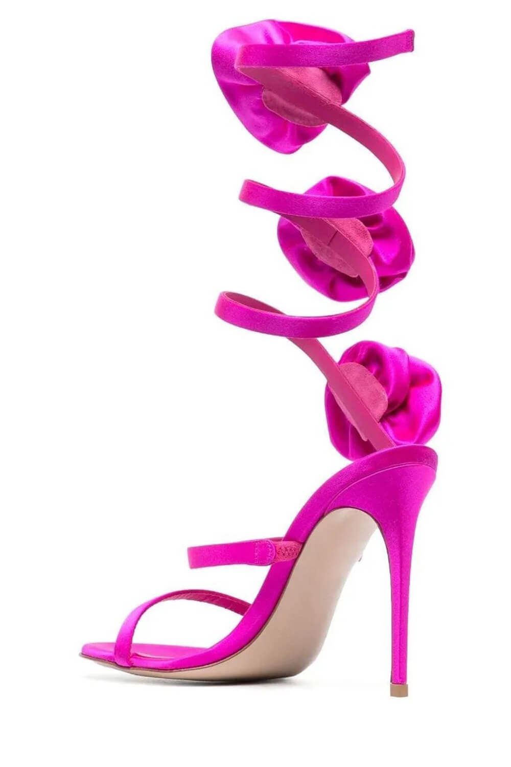3D Rose Satin Ankle Wrap Around Stiletto Heel Sandals