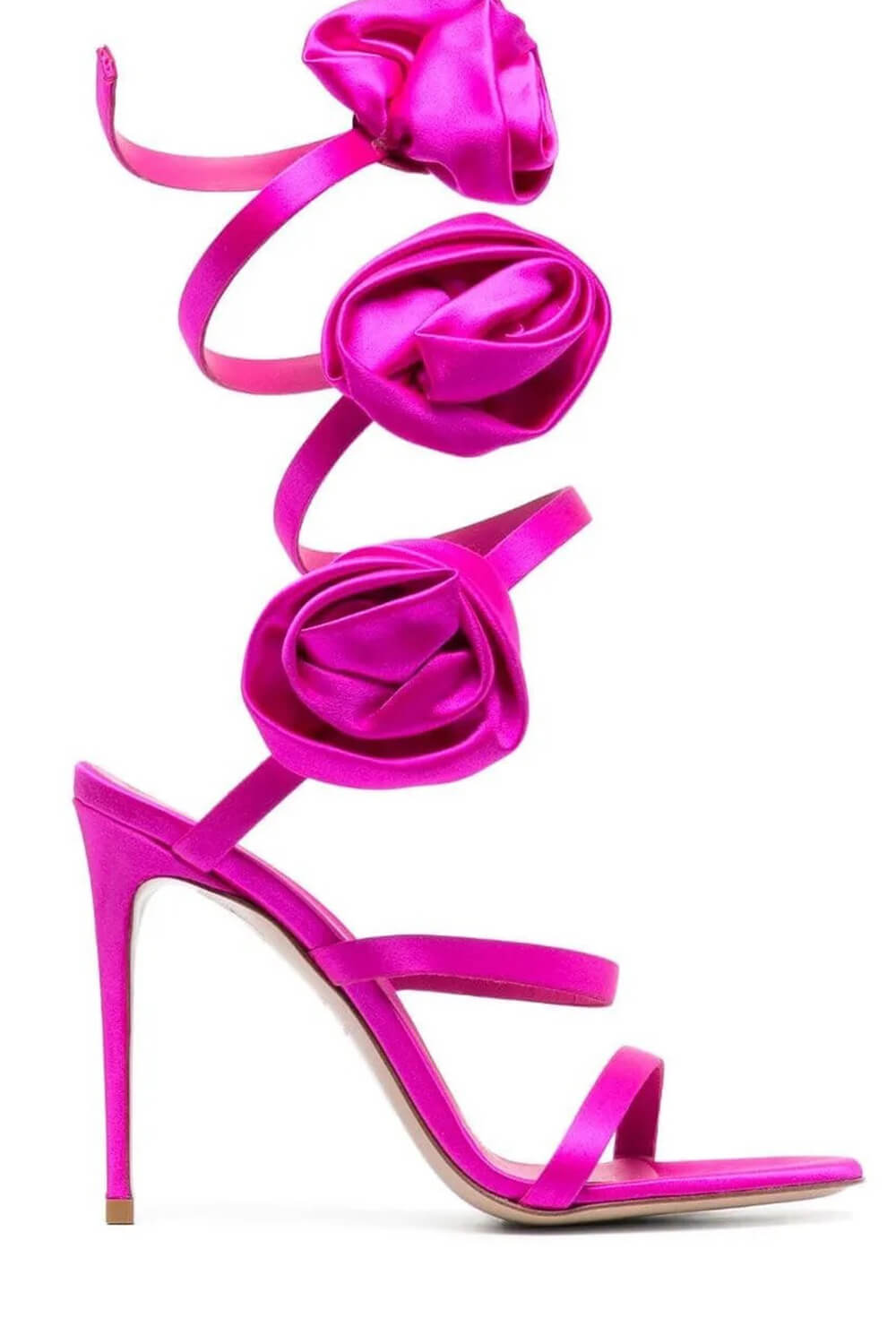 3D Rose Satin Ankle Wrap Around Stiletto Heel Sandals