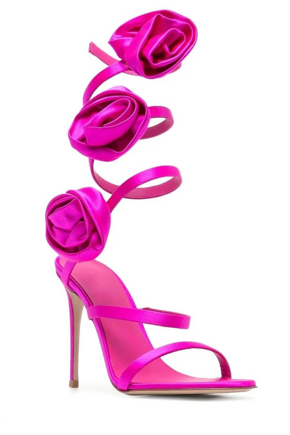 3D Rose Satin Ankle Wrap Around Stiletto Heel Sandals