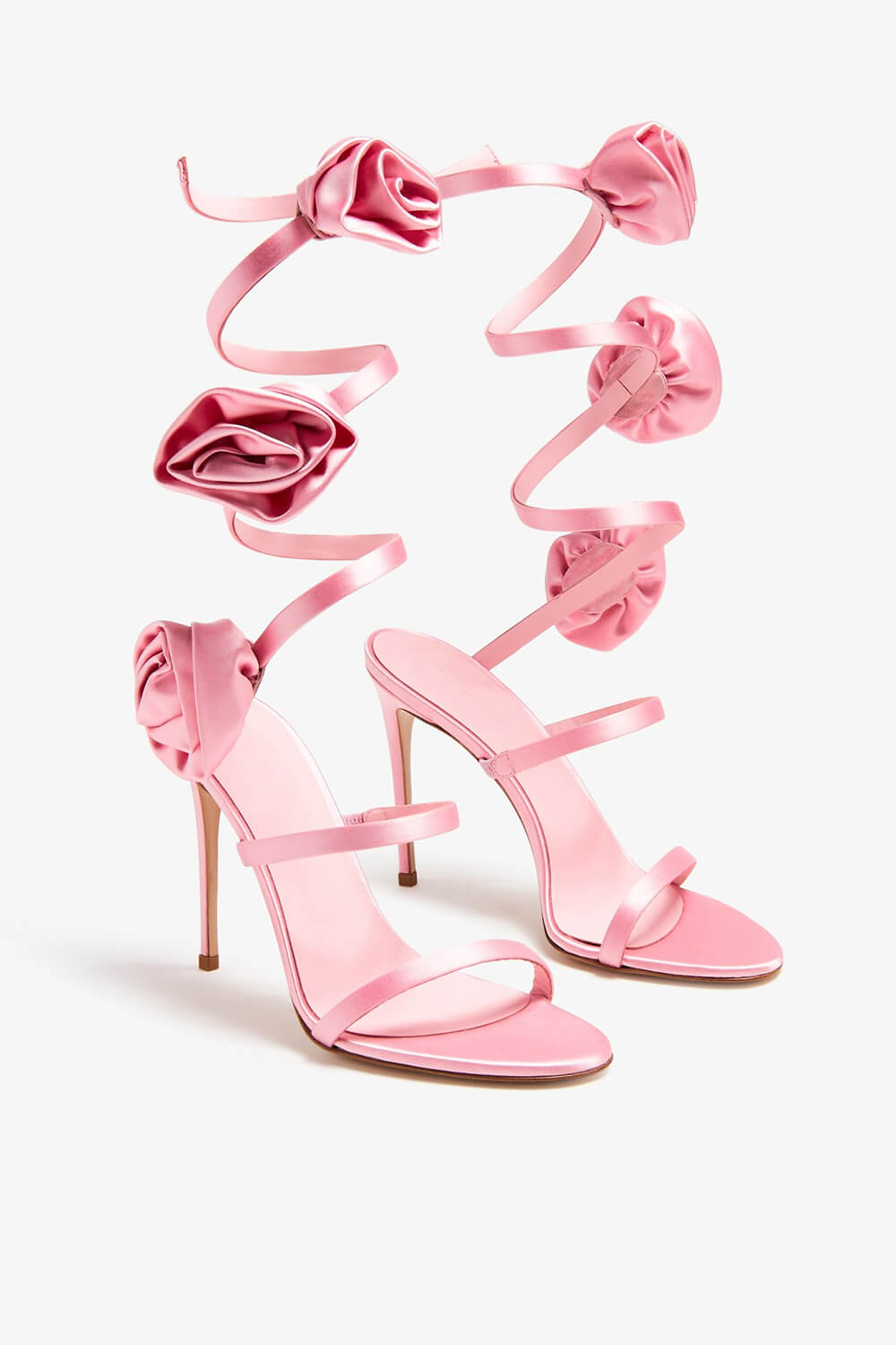 3D Rose Satin Ankle Wrap Around Stiletto Heel Sandals