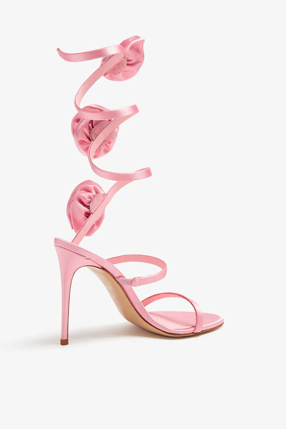 3D Rose Satin Ankle Wrap Around Stiletto Heel Sandals