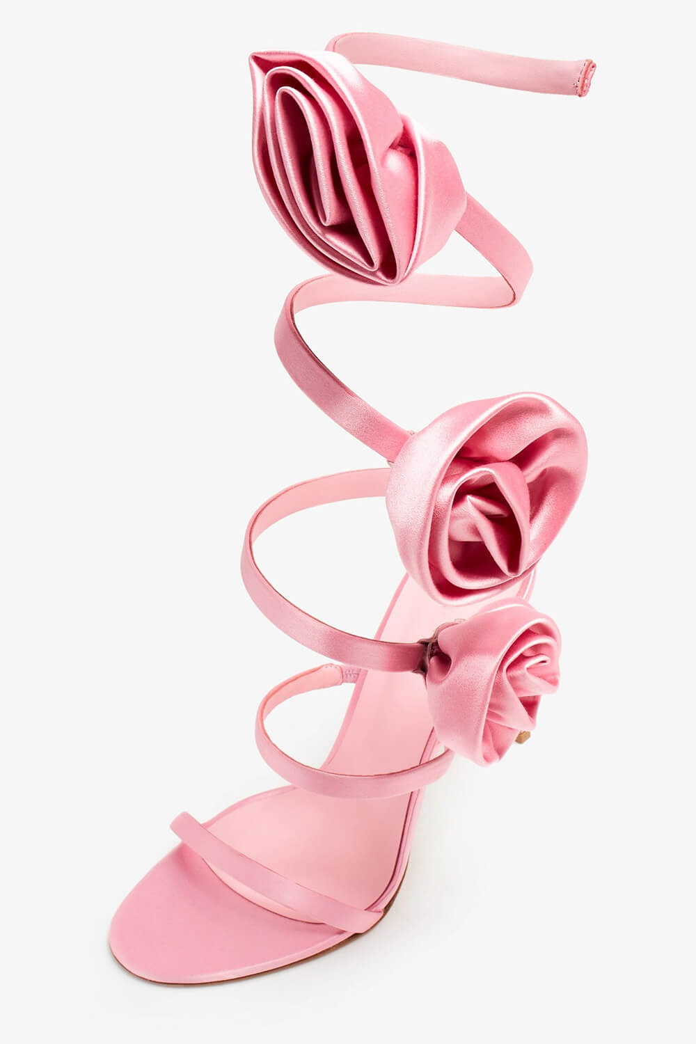 3D Rose Satin Ankle Wrap Around Stiletto Heel Sandals