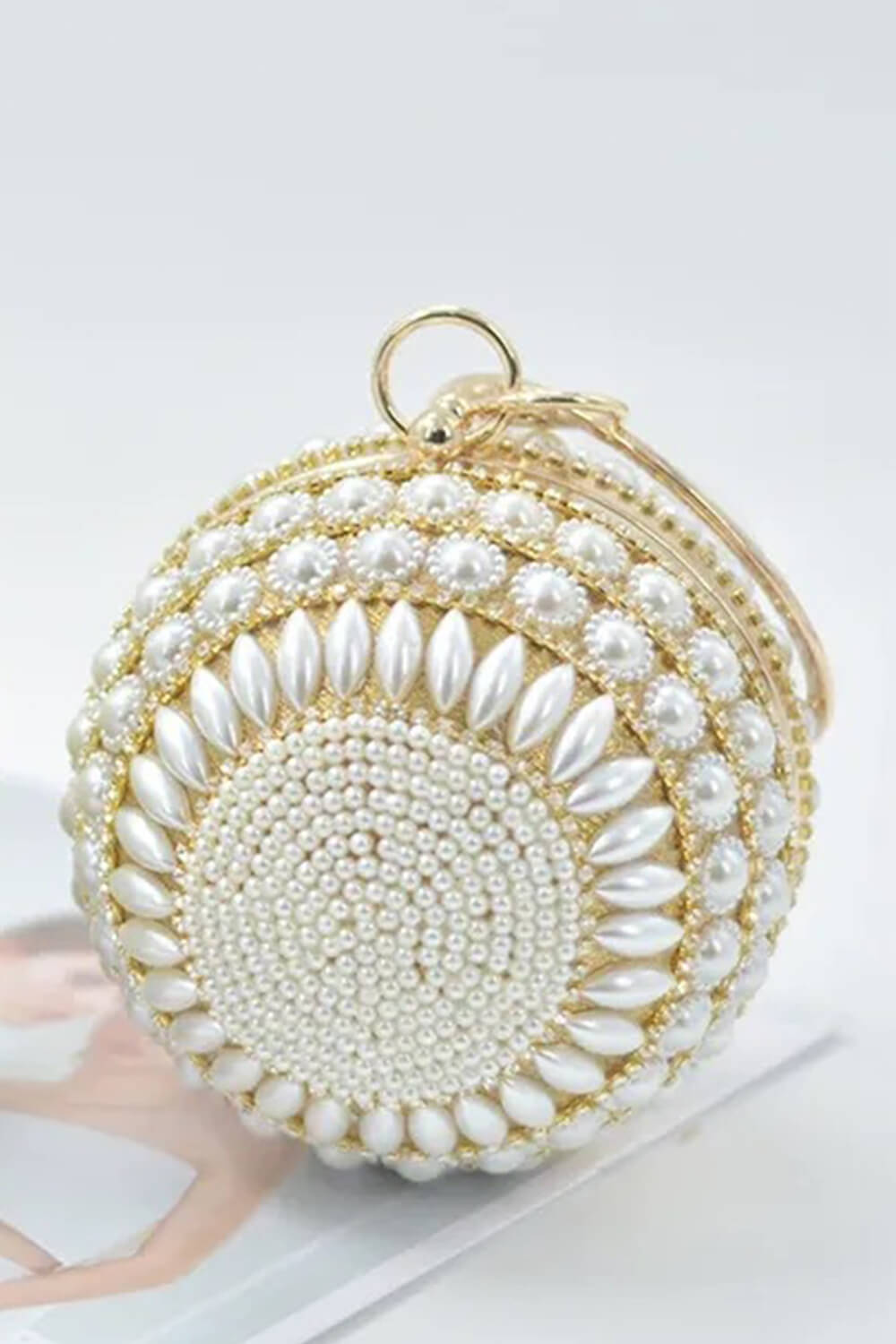 Pearl Beaded Crystal Embellished Sphere Shape Evening Purse