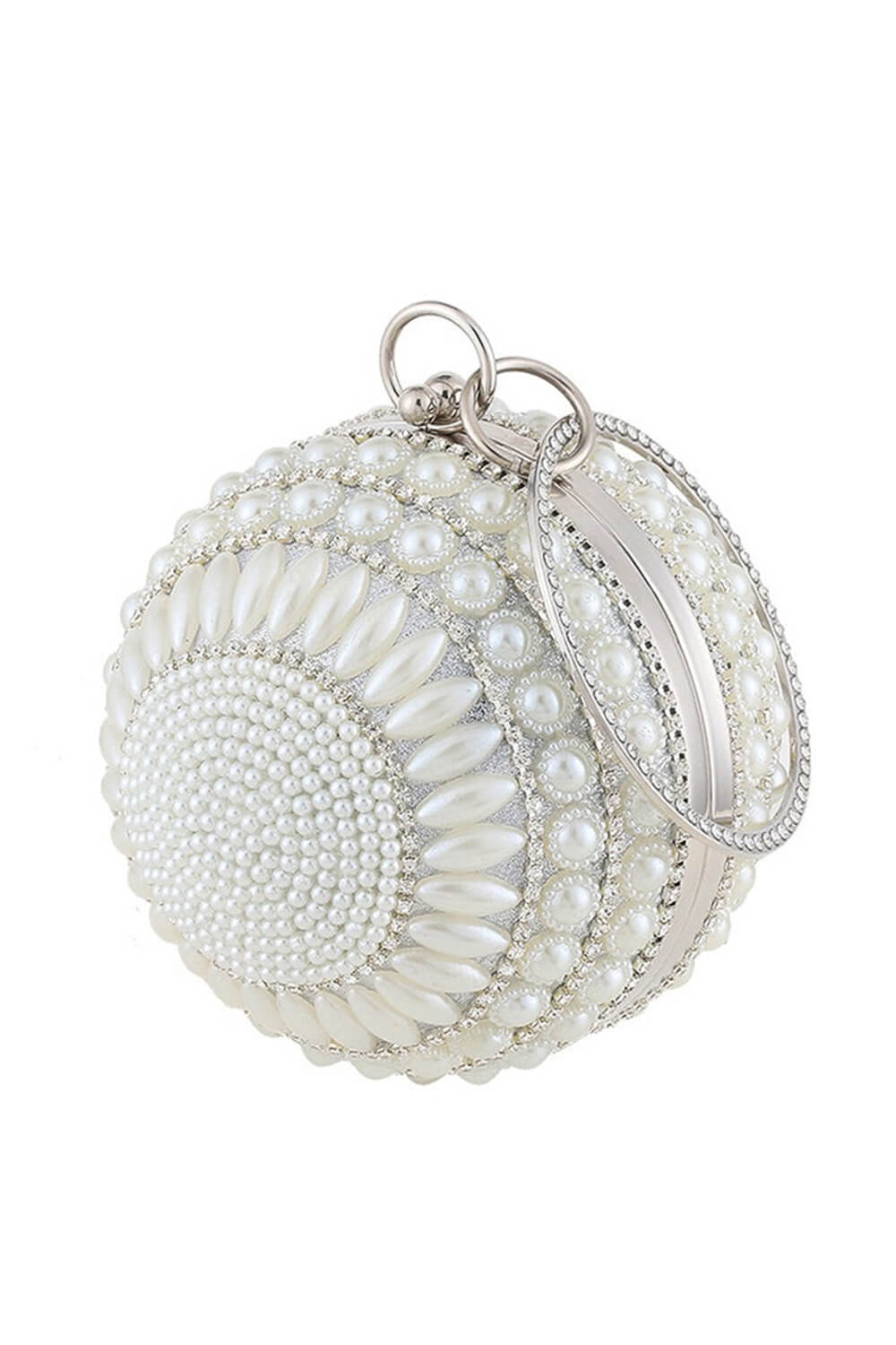Pearl Beaded Crystal Embellished Sphere Shape Evening Purse