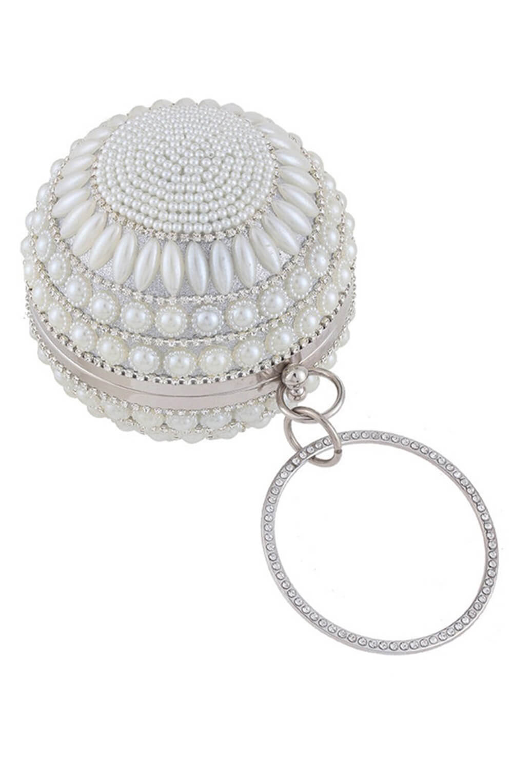 Pearl Beaded Crystal Embellished Sphere Shape Evening Purse