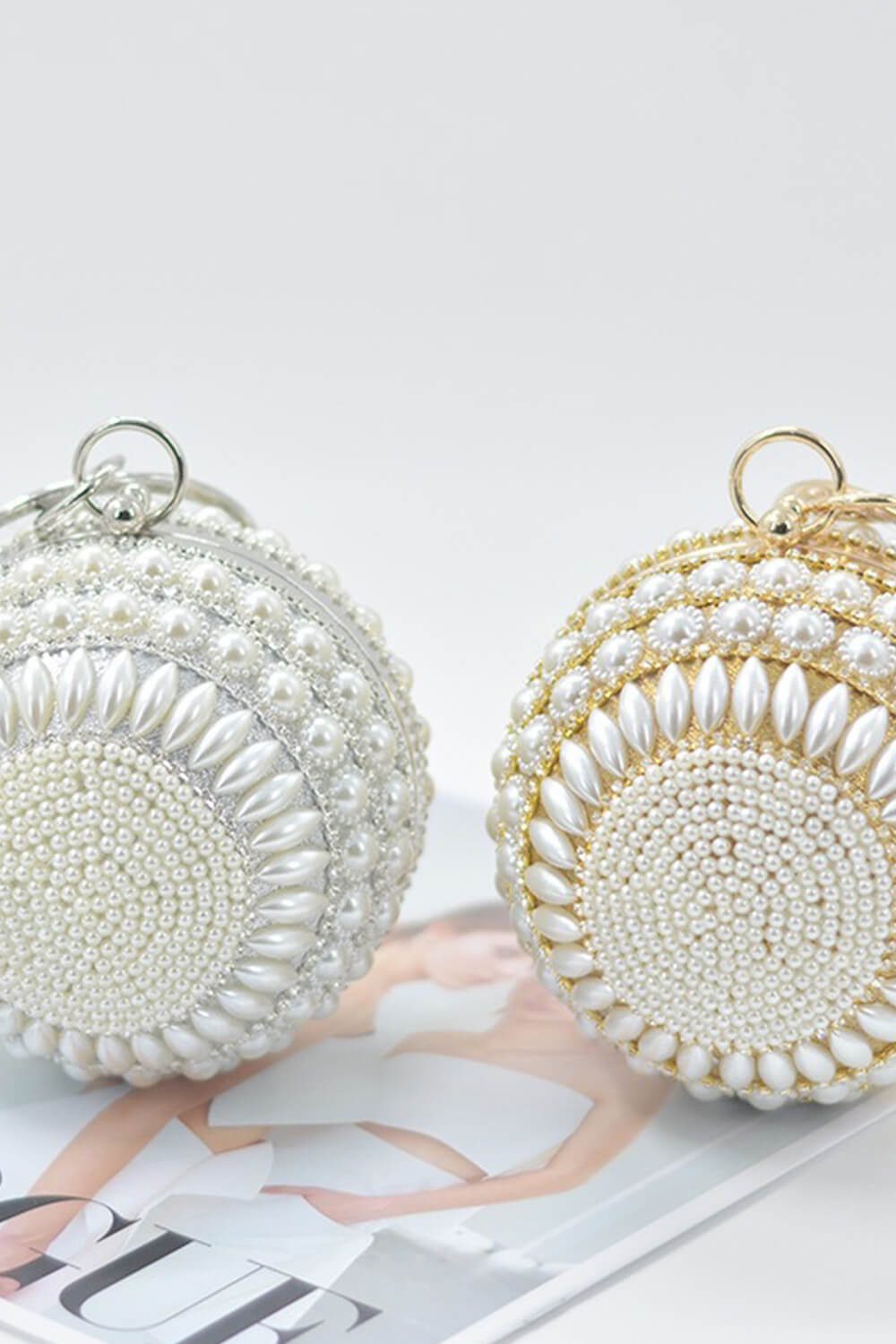 Pearl Beaded Crystal Embellished Sphere Shape Evening Purse