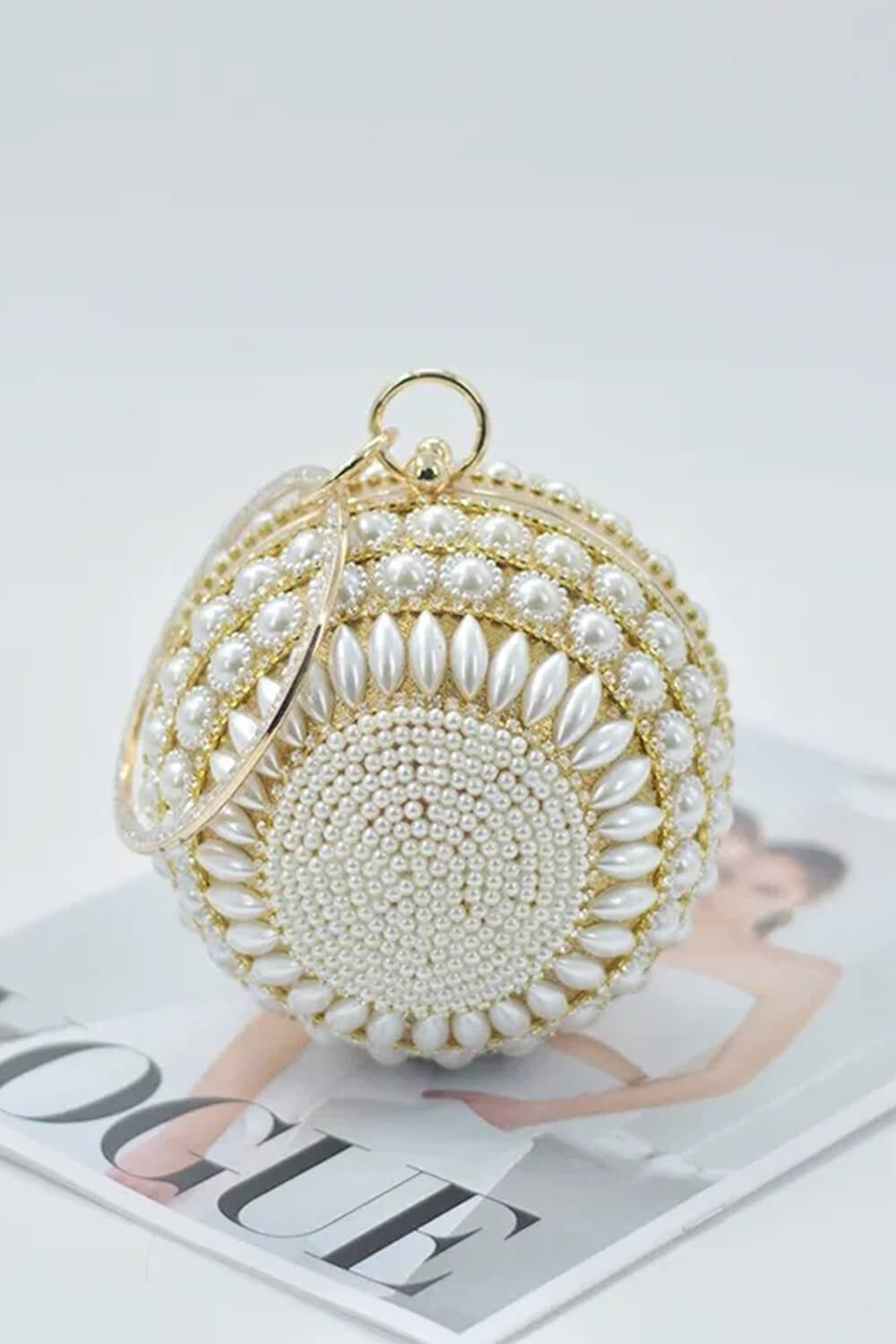Pearl Beaded Crystal Embellished Sphere Shape Evening Purse