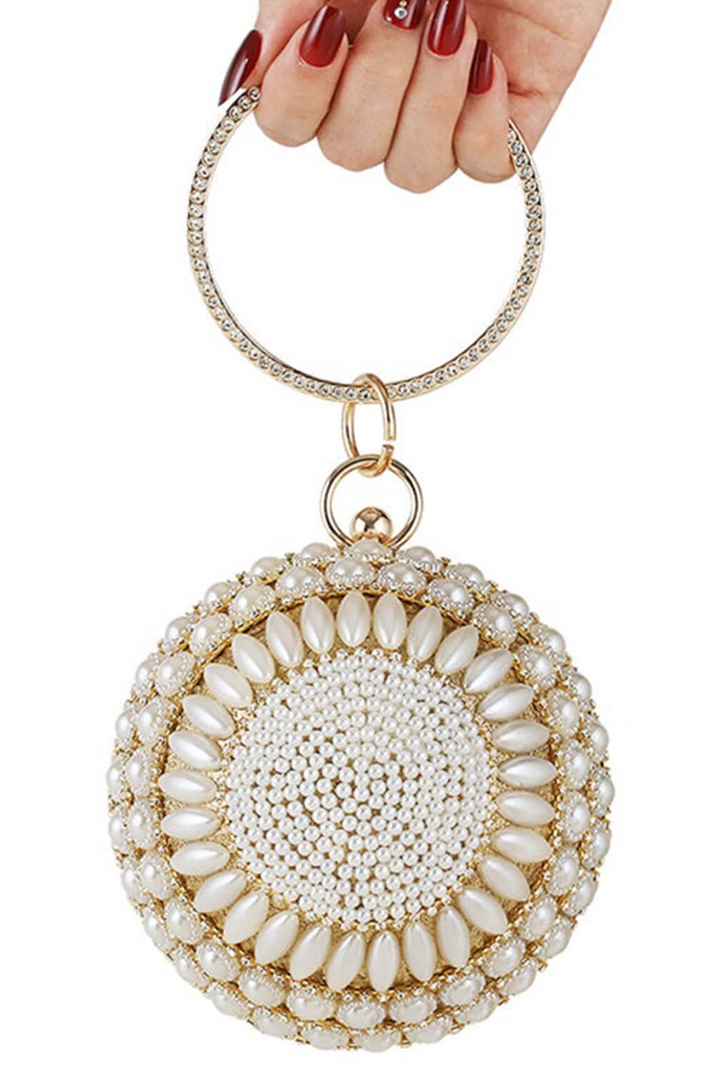 Pearl Beaded Crystal Embellished Sphere Shape Evening Purse