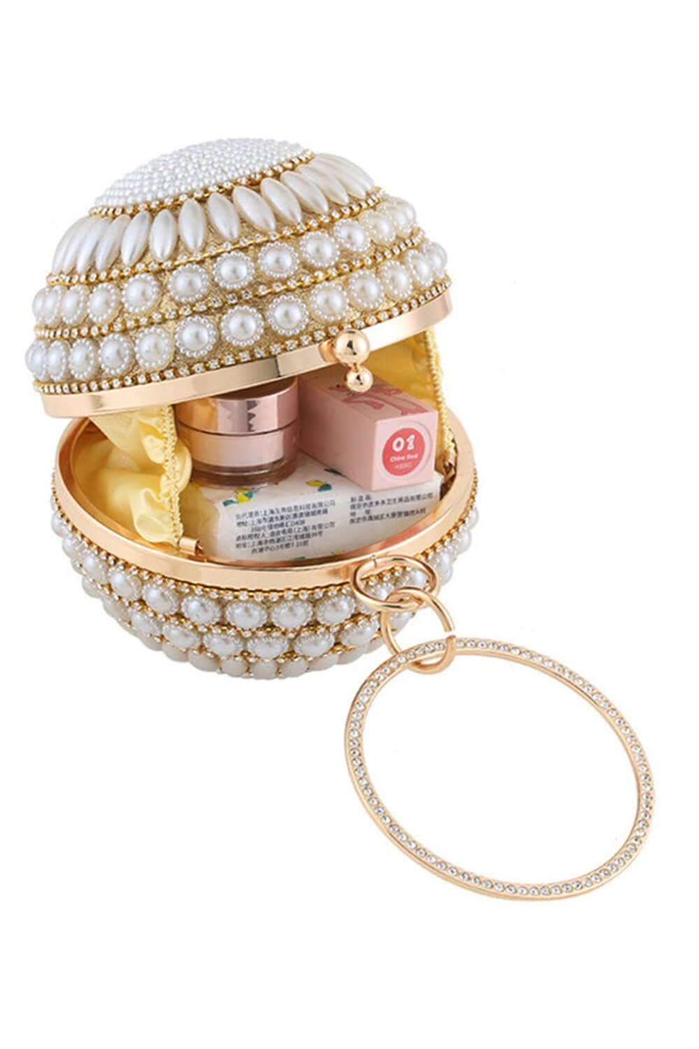 Pearl Beaded Crystal Embellished Sphere Shape Evening Purse