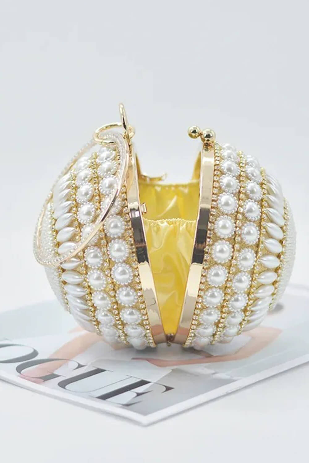 Pearl Beaded Crystal Embellished Sphere Shape Evening Purse