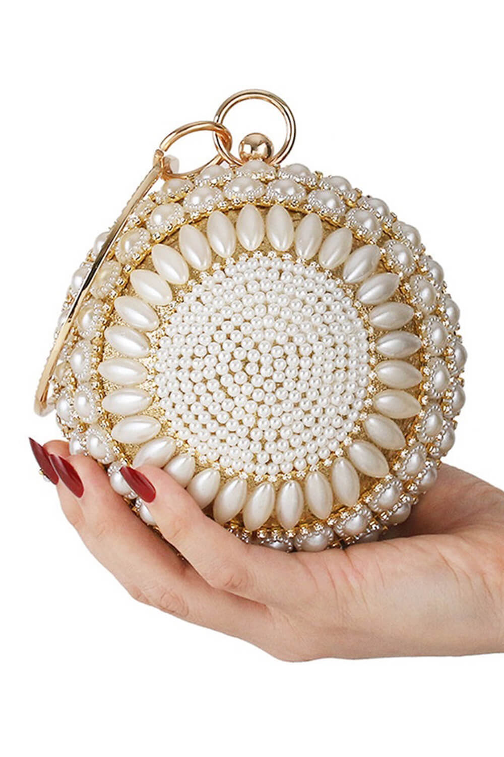 Pearl Beaded Crystal Embellished Sphere Shape Evening Purse