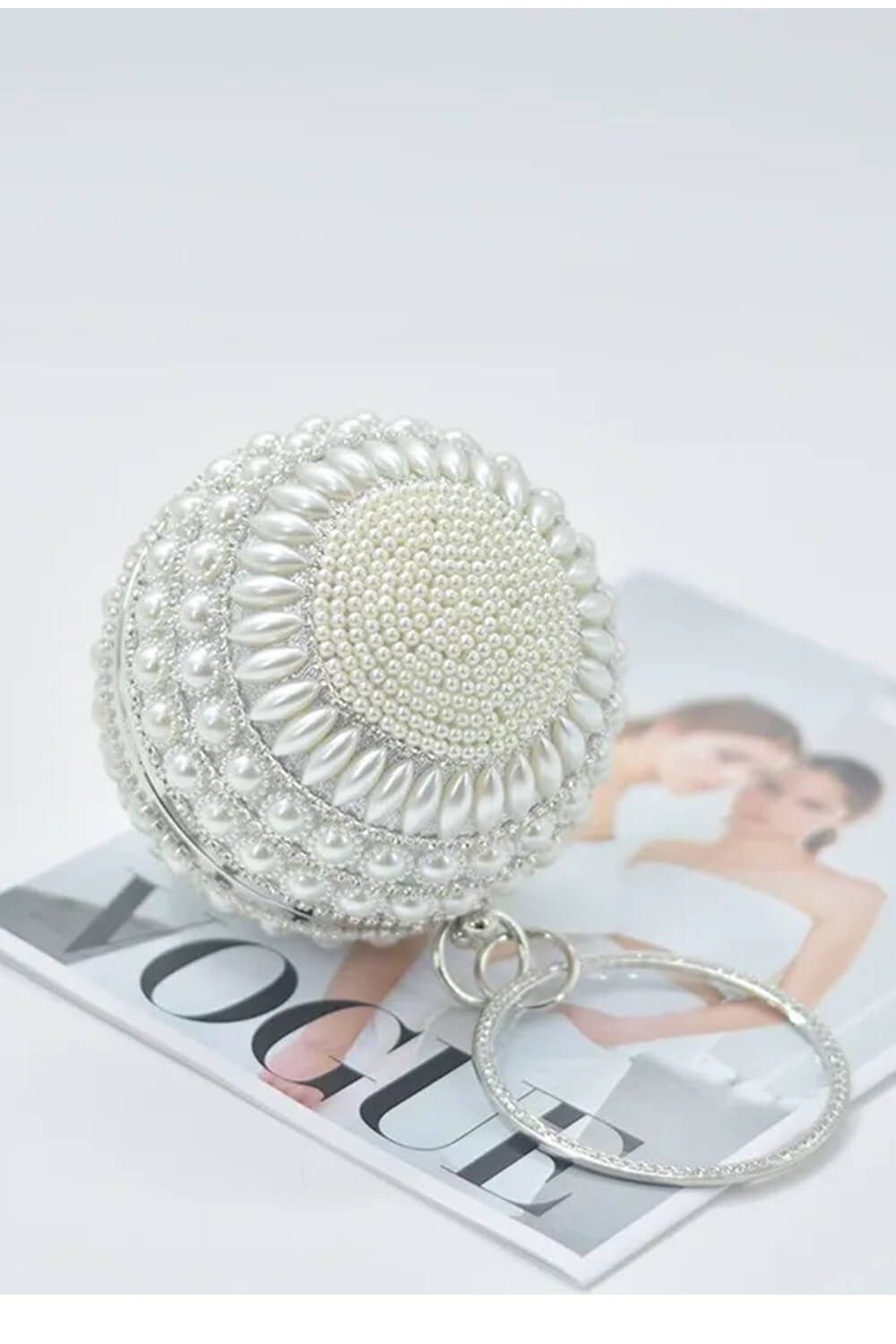 Pearl Beaded Crystal Embellished Sphere Shape Evening Purse