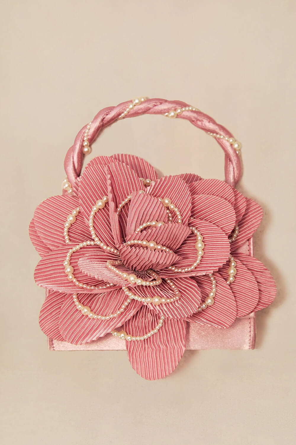 3D Flower Evening Clutch Bag With Faux Pearl Detail