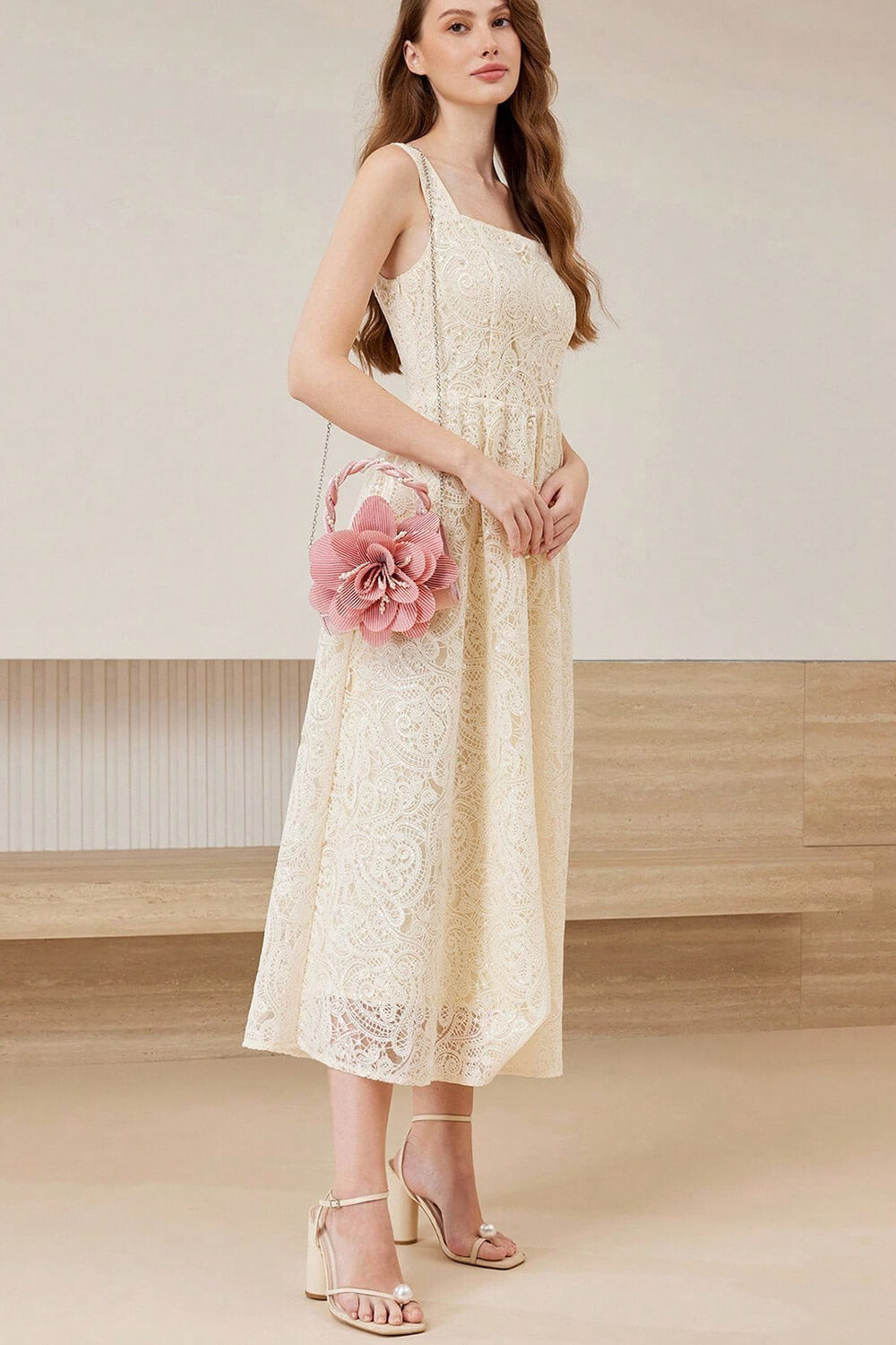 3D Flower Evening Clutch Bag With Faux Pearl Detail