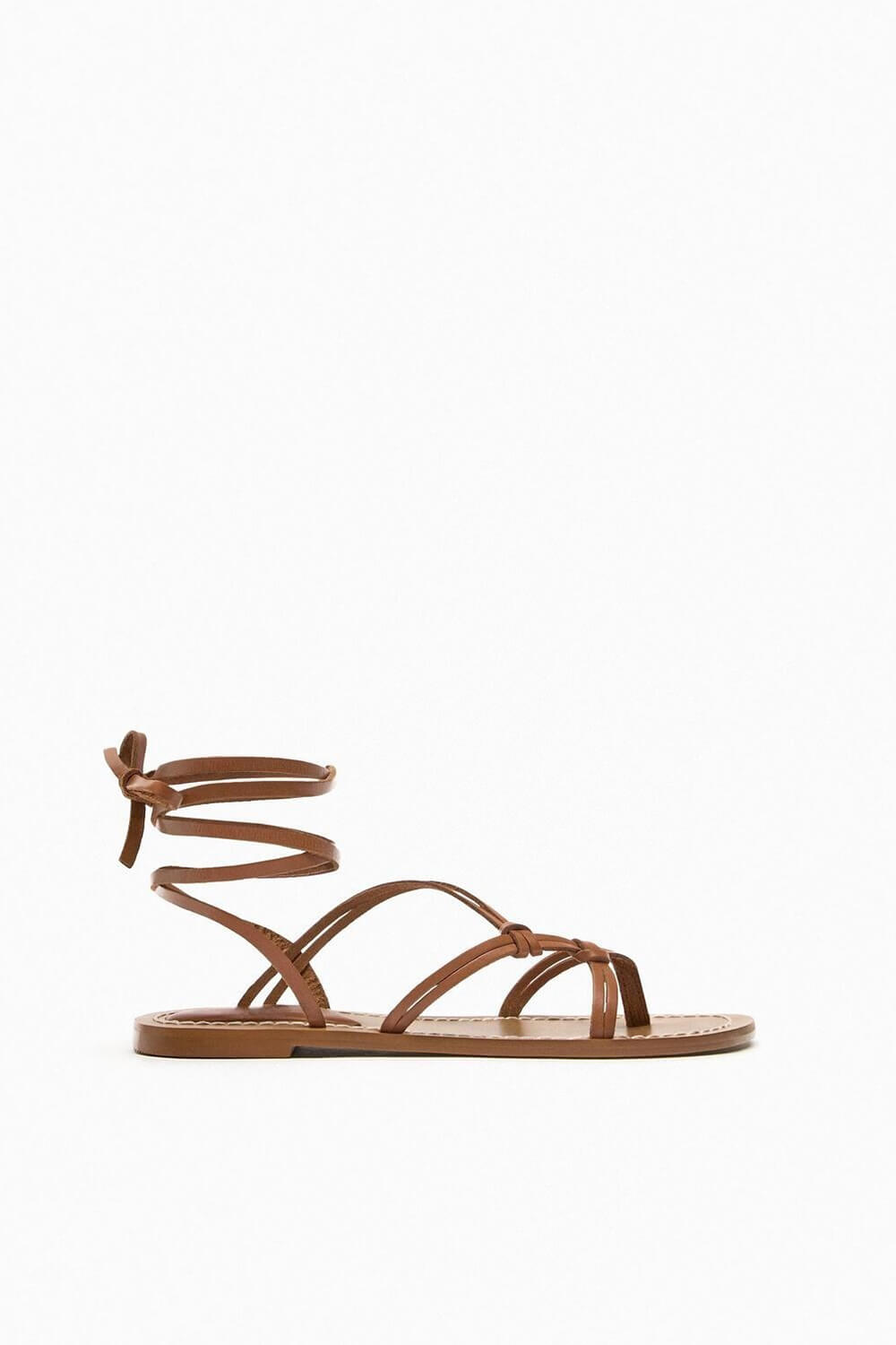 Faux Leather Lace Up Flat Strappy Sandals