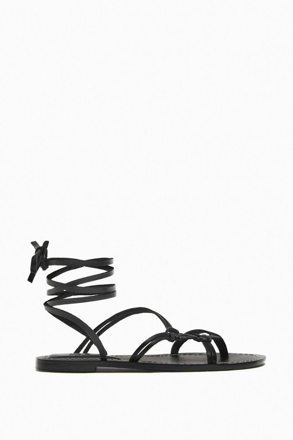 Faux Leather Lace Up Flat Strappy Sandals