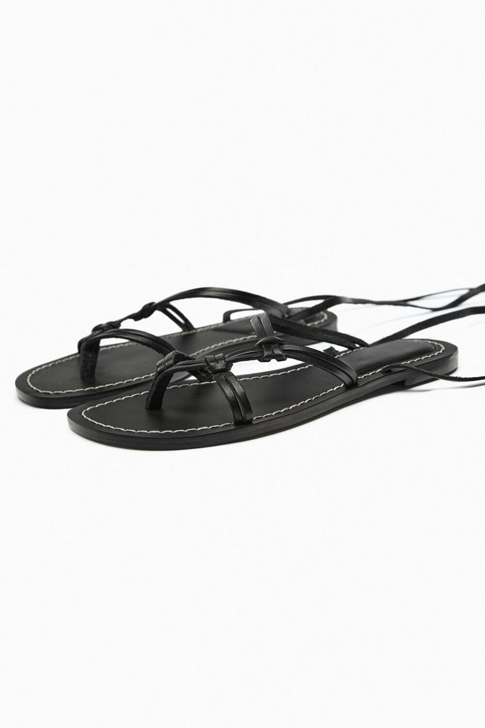 Faux Leather Lace Up Flat Strappy Sandals