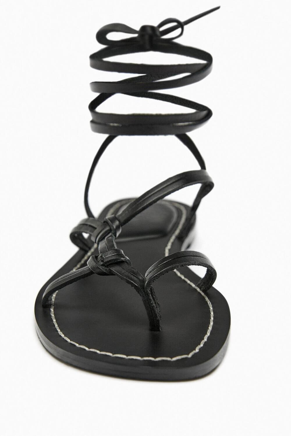 Faux Leather Lace Up Flat Strappy Sandals