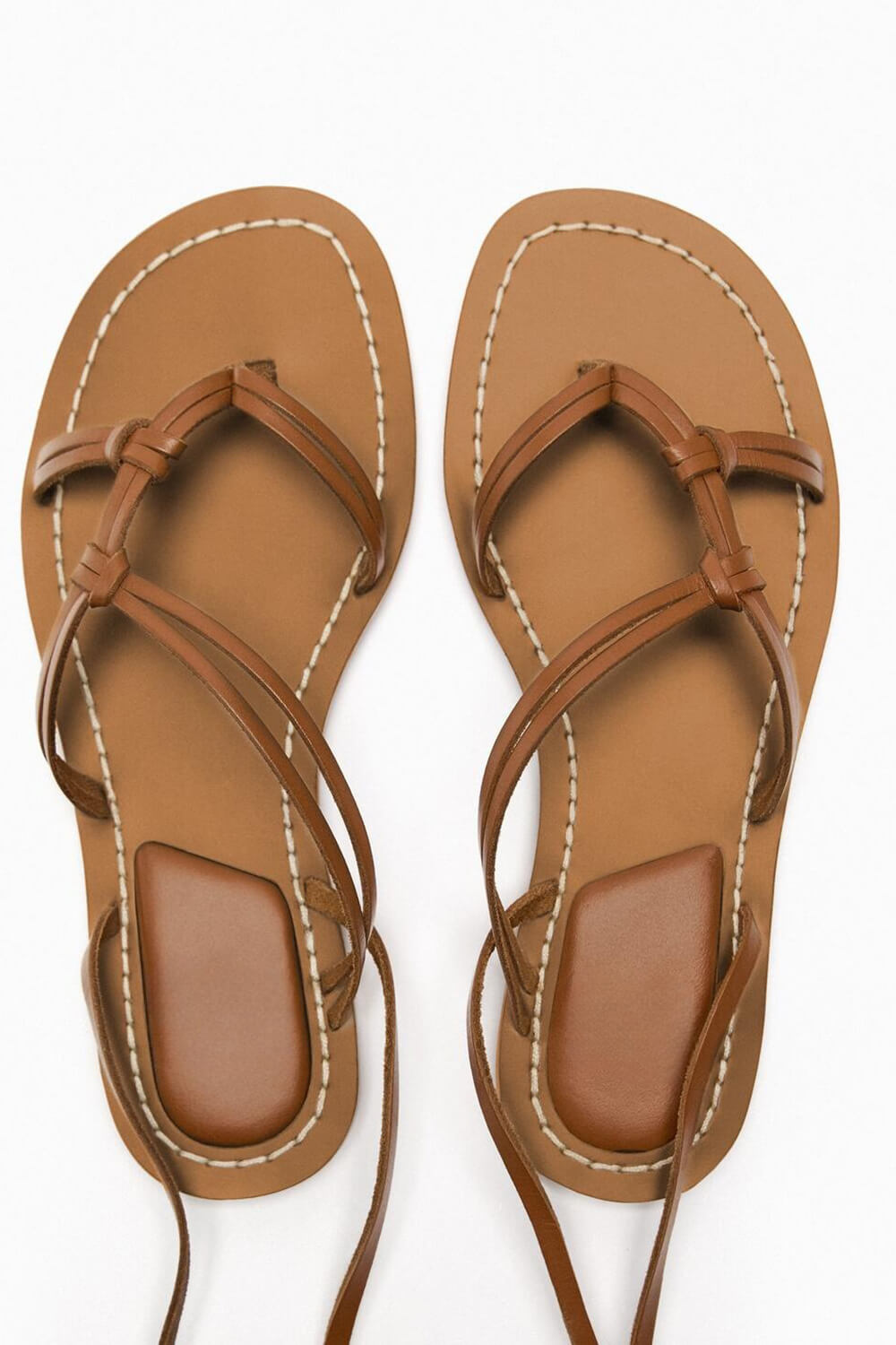 Faux Leather Lace Up Flat Strappy Sandals