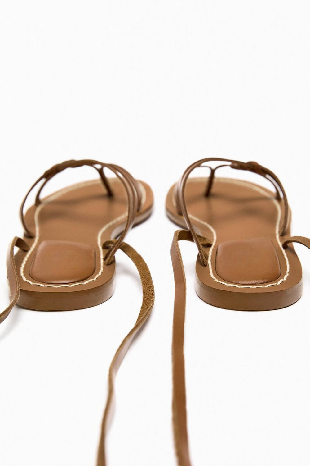 Faux Leather Lace Up Flat Strappy Sandals