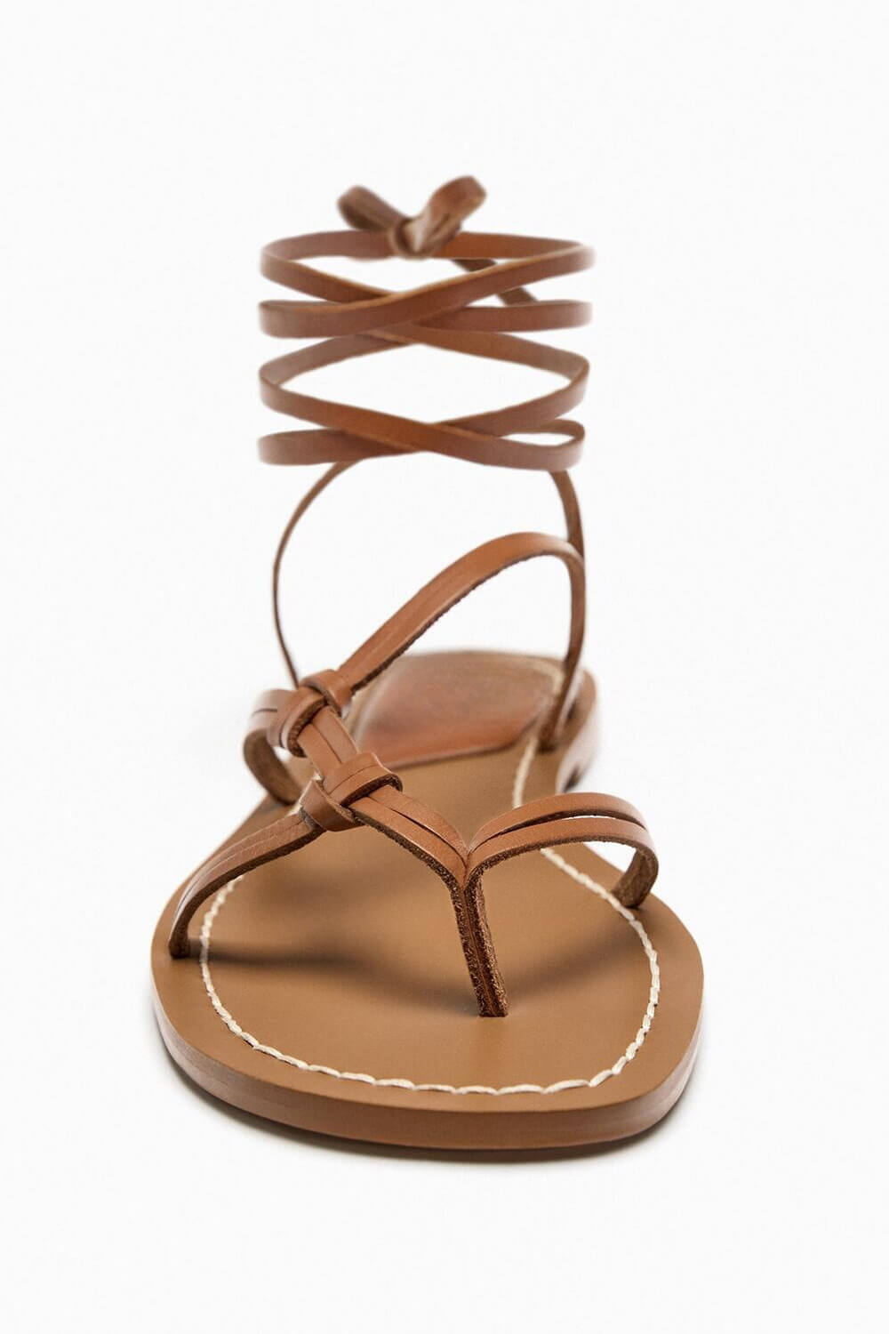 Faux Leather Lace Up Flat Strappy Sandals