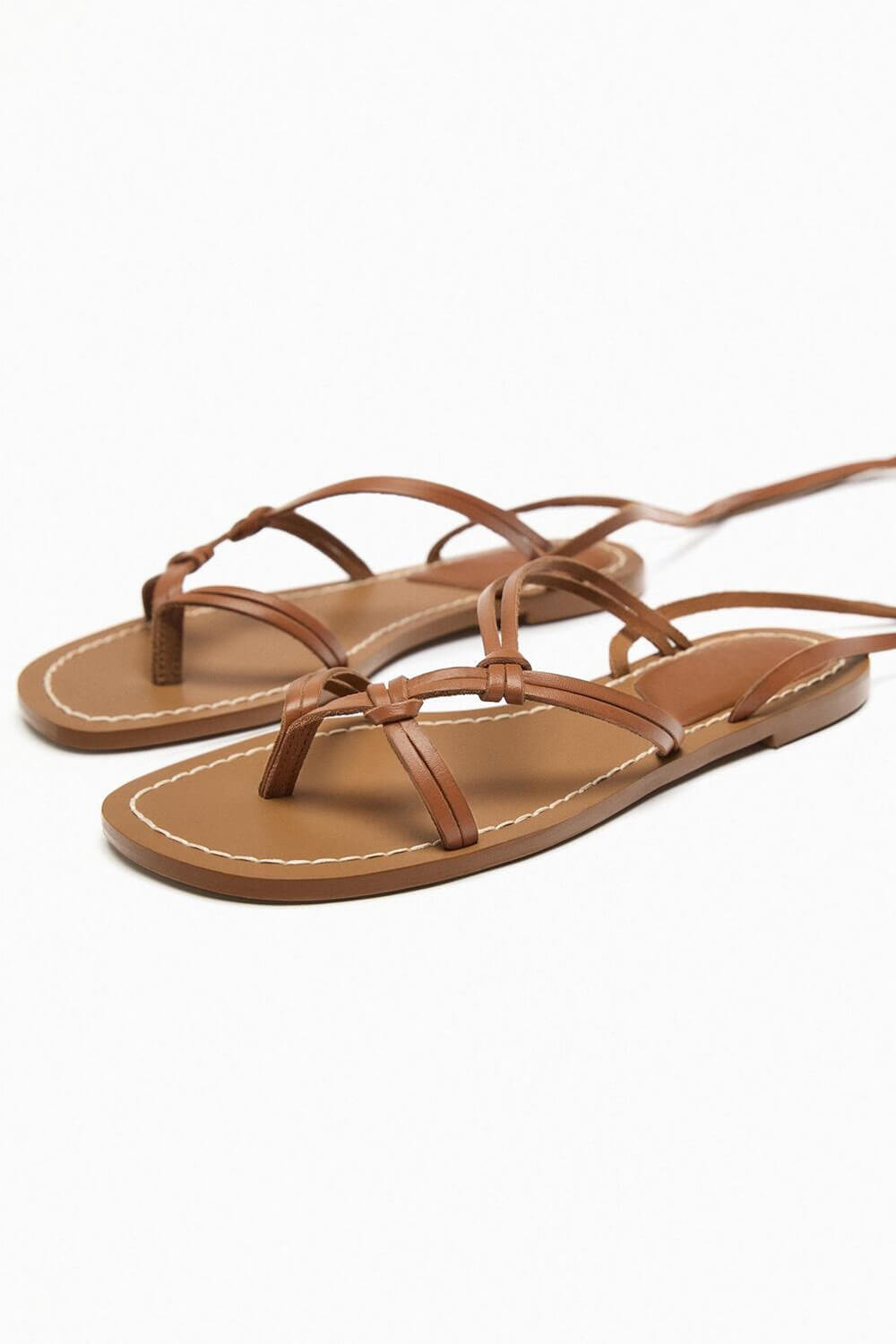 Faux Leather Lace Up Flat Strappy Sandals