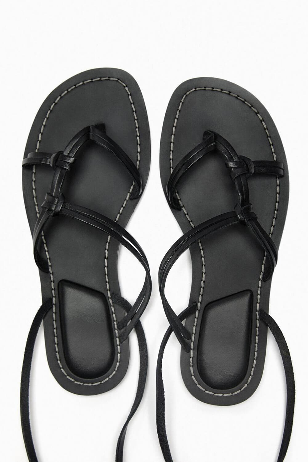 Faux Leather Lace Up Flat Strappy Sandals