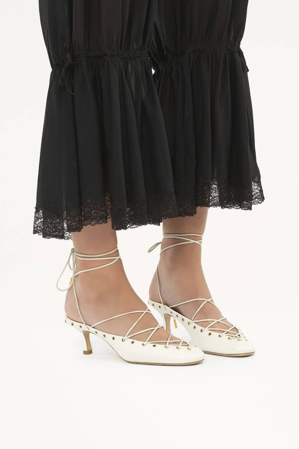 Faux Leather Lace Up Ankle-Wrap Mule Kitten Heels