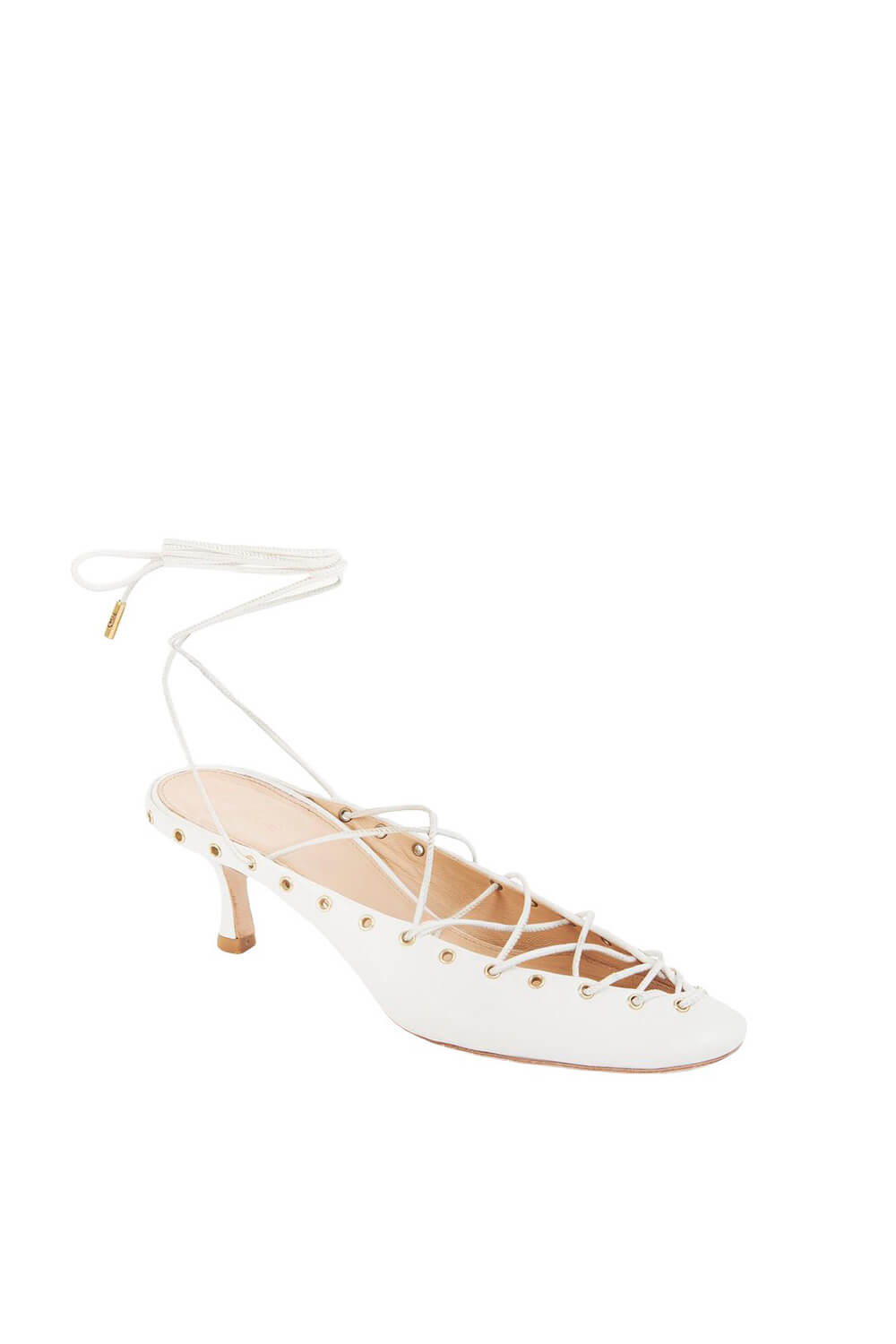 Faux Leather Lace Up Ankle-Wrap Mule Kitten Heels