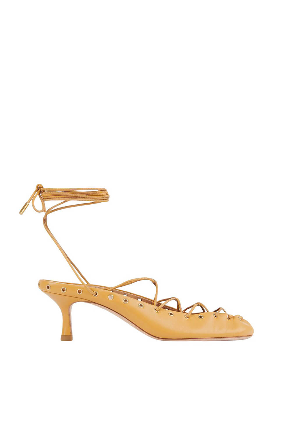 Faux Leather Lace Up Ankle-Wrap Mule Kitten Heels