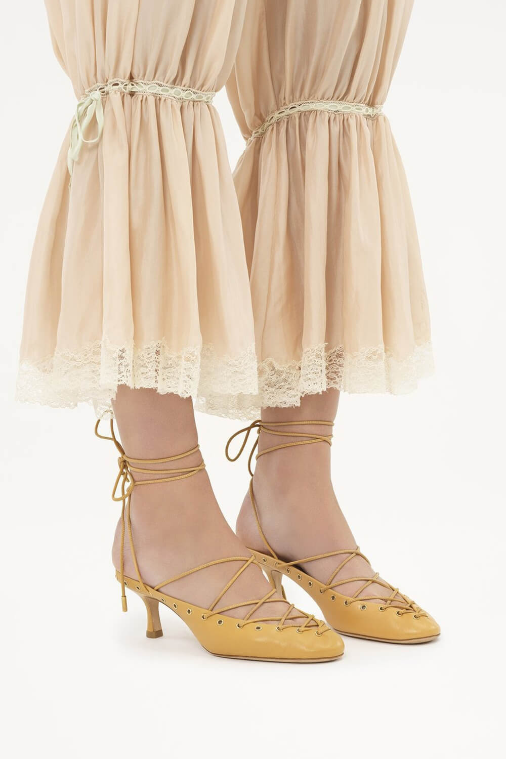 Faux Leather Lace Up Ankle-Wrap Mule Kitten Heels