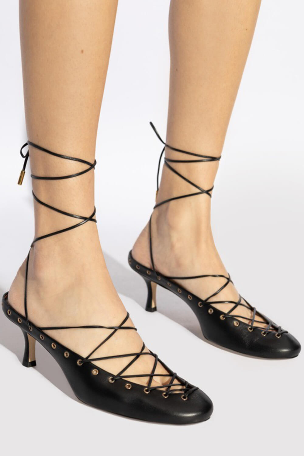 Faux Leather Lace Up Ankle-Wrap Mule Kitten Heels