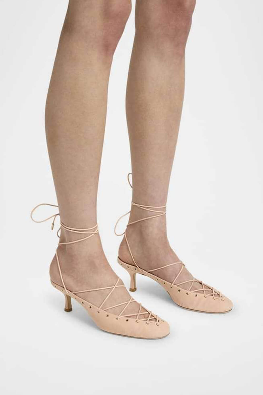 Faux Leather Lace Up Ankle-Wrap Mule Kitten Heels