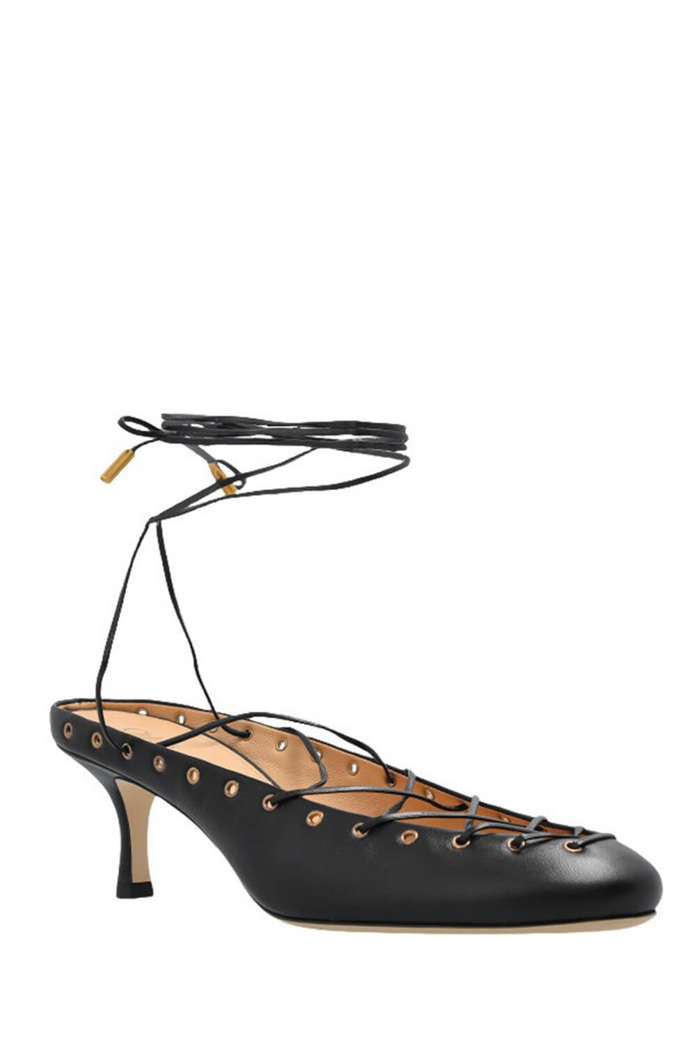 Faux Leather Lace Up Ankle-Wrap Mule Kitten Heels