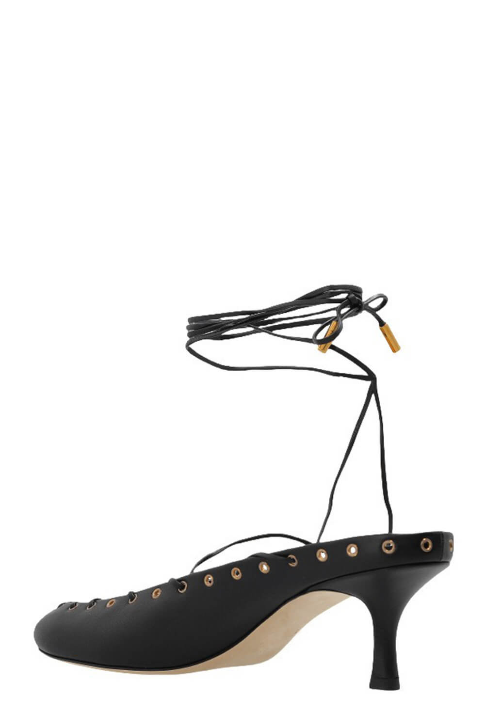 Faux Leather Lace Up Ankle-Wrap Mule Kitten Heels