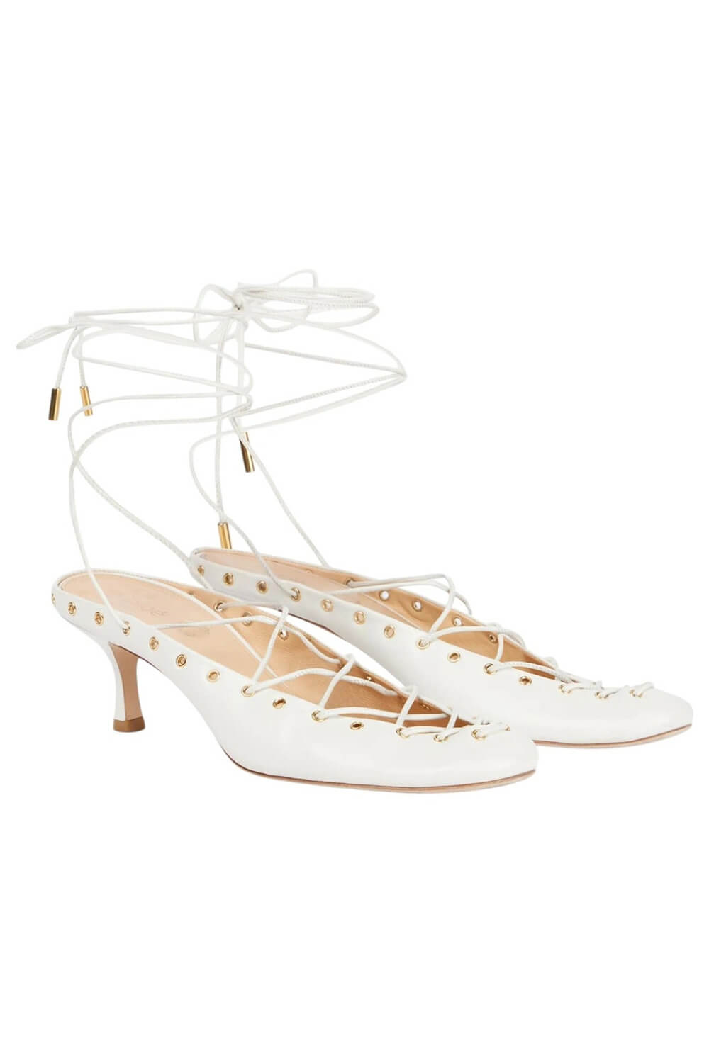 Faux Leather Lace Up Ankle-Wrap Mule Kitten Heels