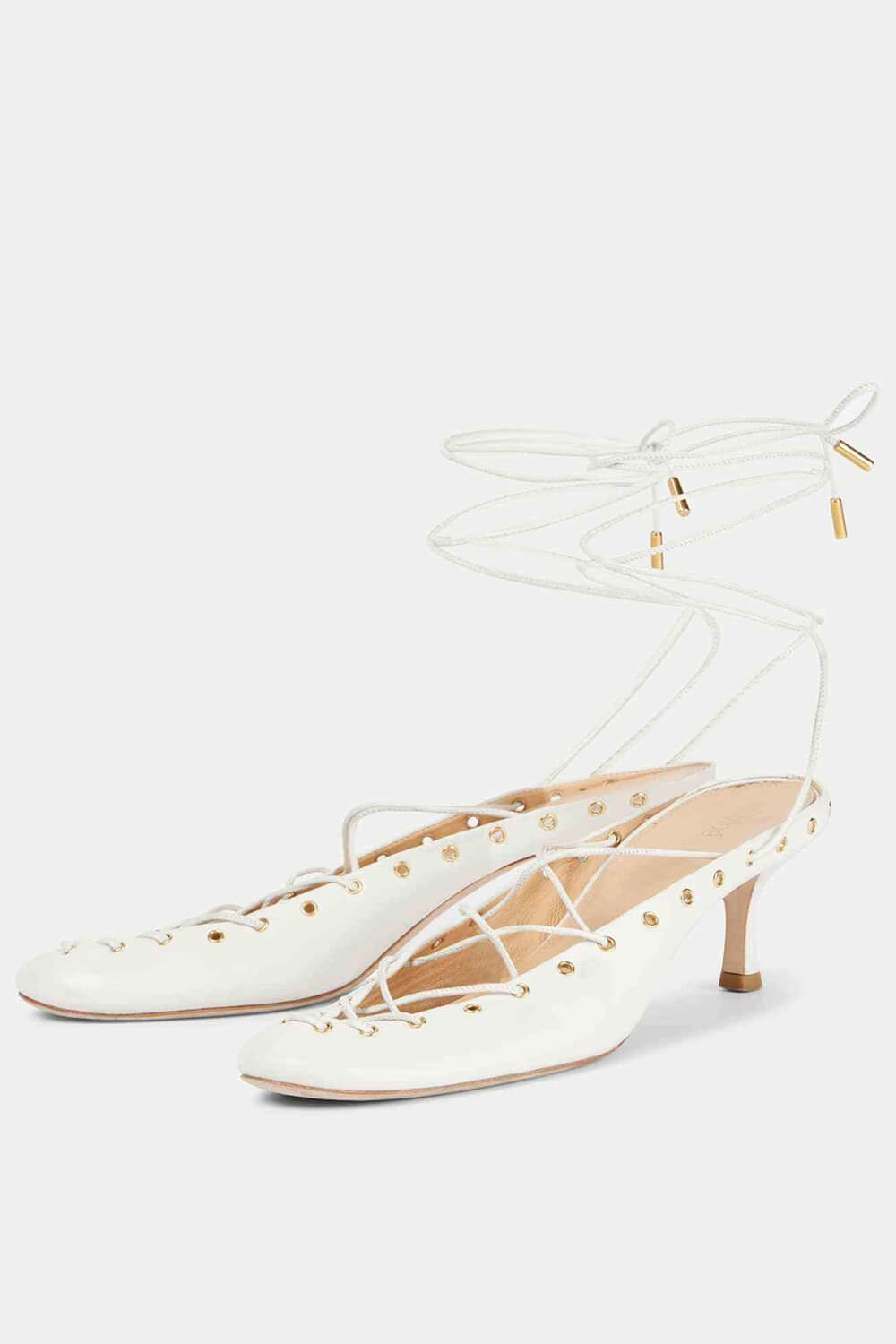 Faux Leather Lace Up Ankle-Wrap Mule Kitten Heels