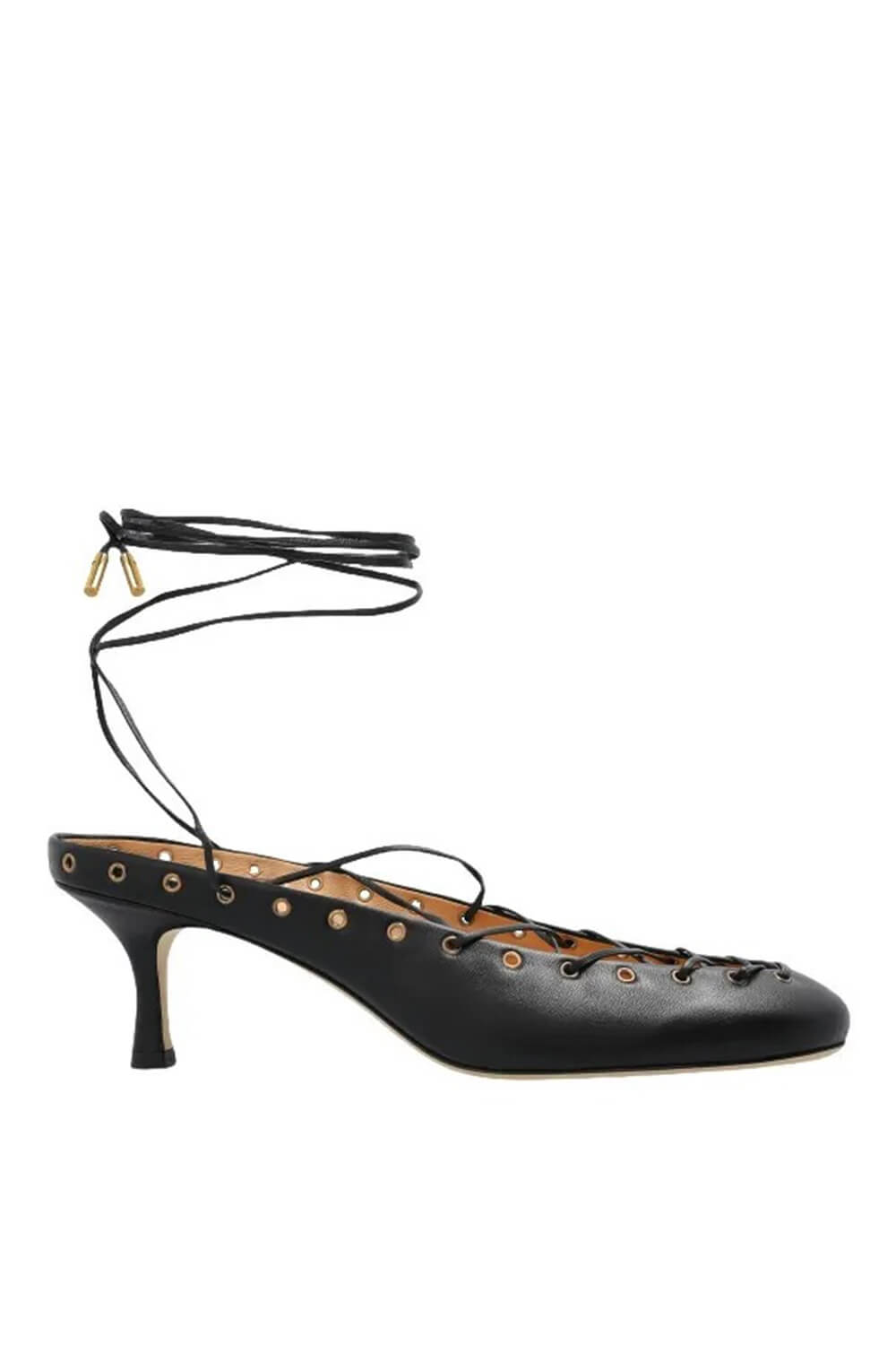 Faux Leather Lace Up Ankle-Wrap Mule Kitten Heels