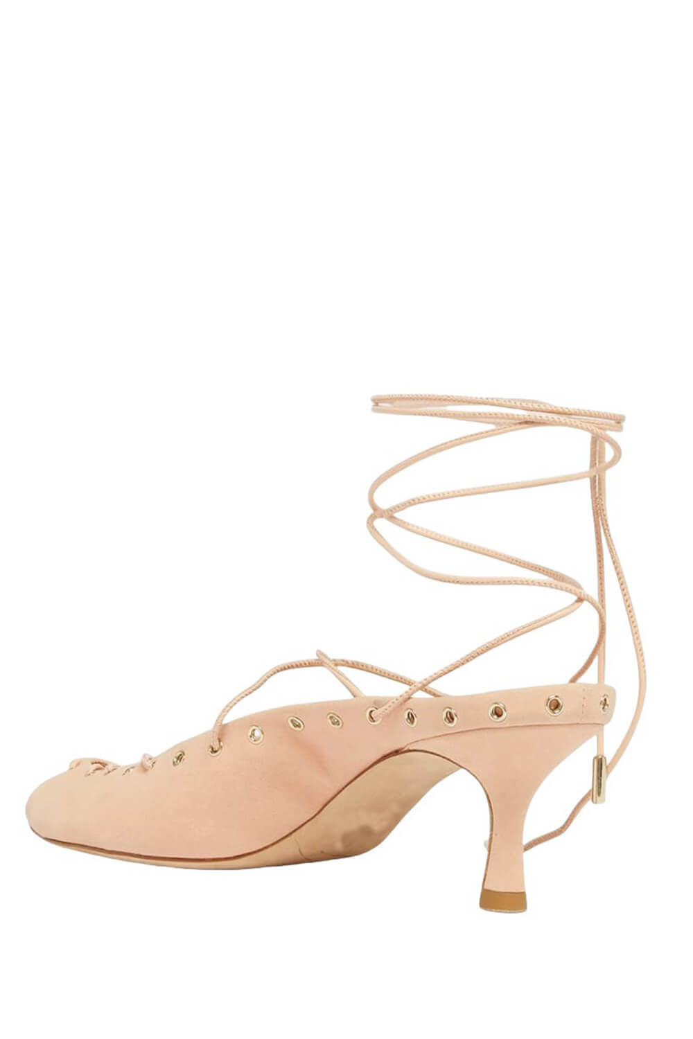 Faux Leather Lace Up Ankle-Wrap Mule Kitten Heels